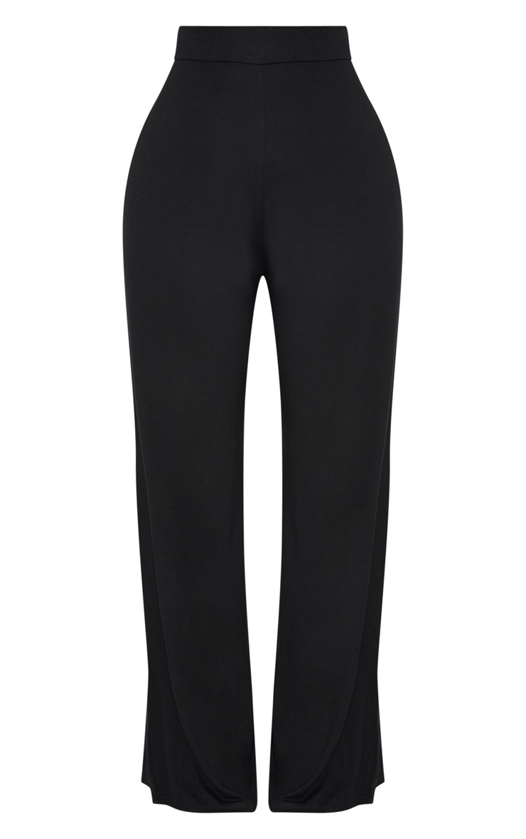 Pretty Little Thing Shape Black Jersey Wide Leg Trousers
