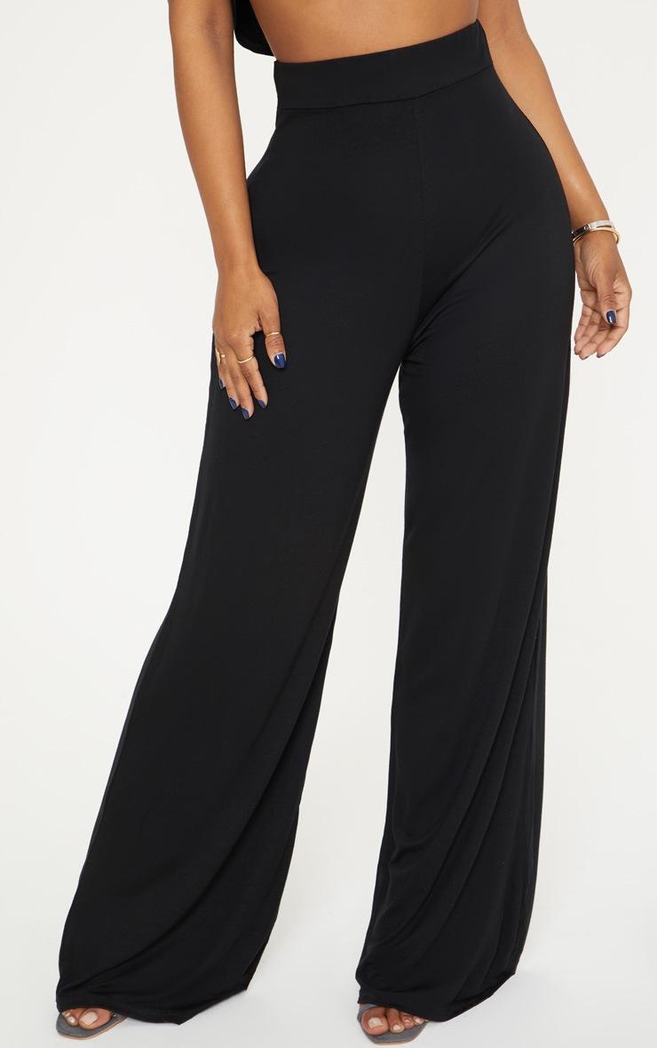 Pretty Little Thing Shape Black Jersey Wide Leg Trousers