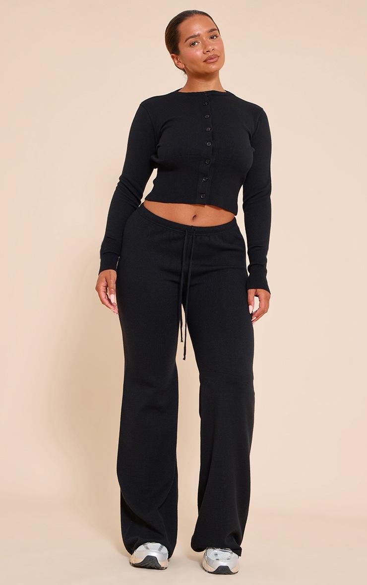 Pretty Little Thing Shape BLACK Knitted Button Front Wide Rib Cardigan