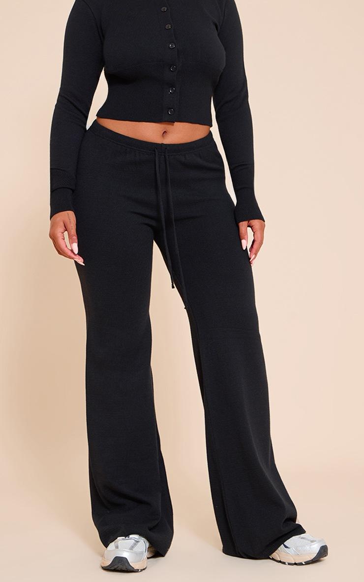Pretty Little Thing Shape BLACK Knitted Tie Waist Pants