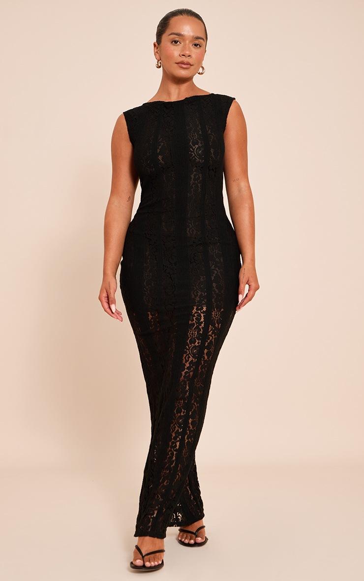 Pretty Little Thing Shape Black Lace Boat Neck Maxi Dress
