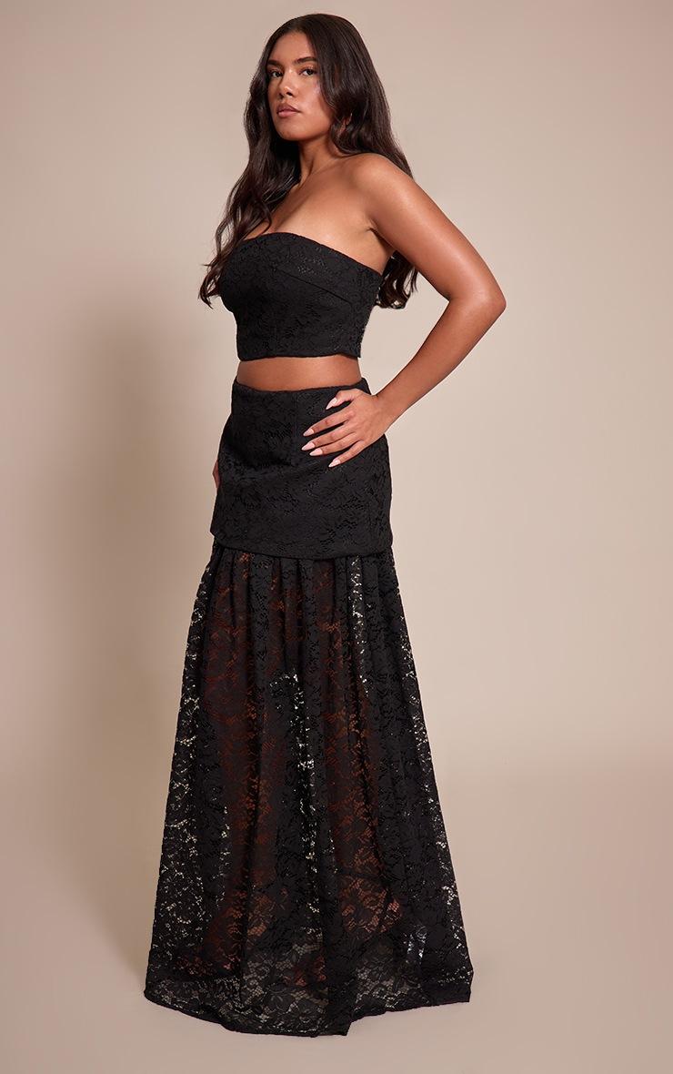 Pretty Little Thing Shape Black Lace Layered Hem Maxi Skirt
