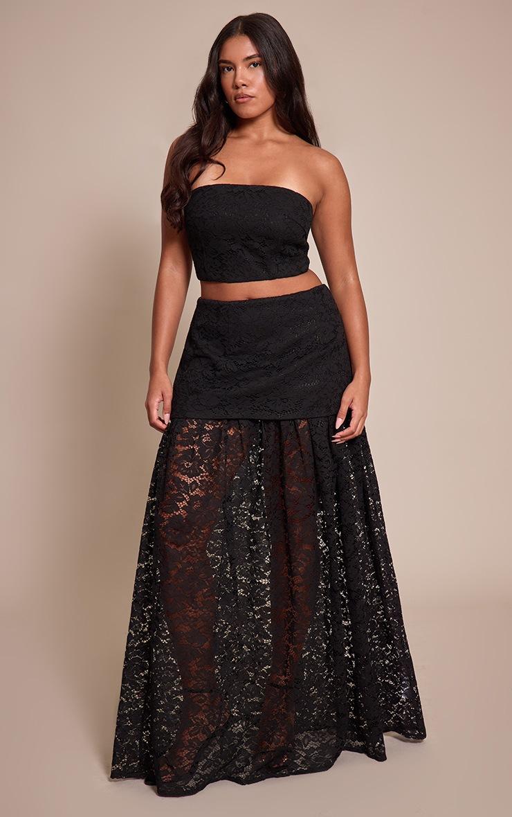 Pretty Little Thing Shape Black Lace Layered Hem Maxi Skirt