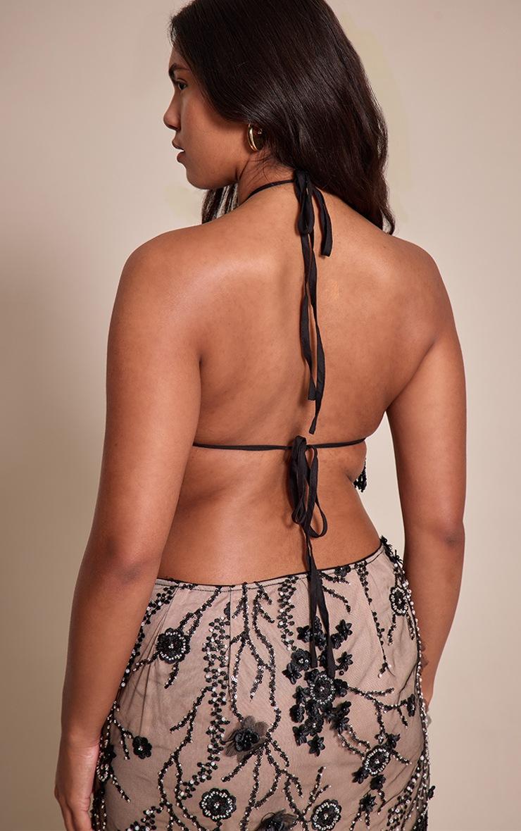 Pretty Little Thing Shape Black Lace Sequin Halter Neck Top