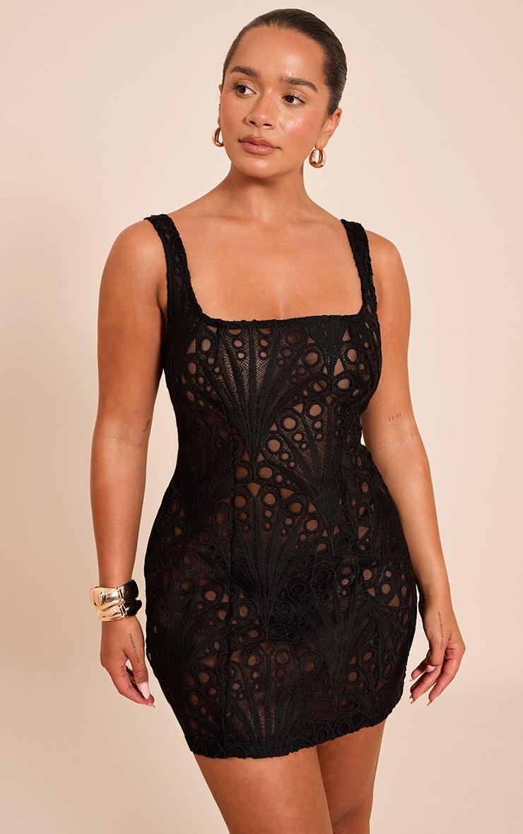 Pretty Little Thing Shape Black Lace Square Neck Mini Dress