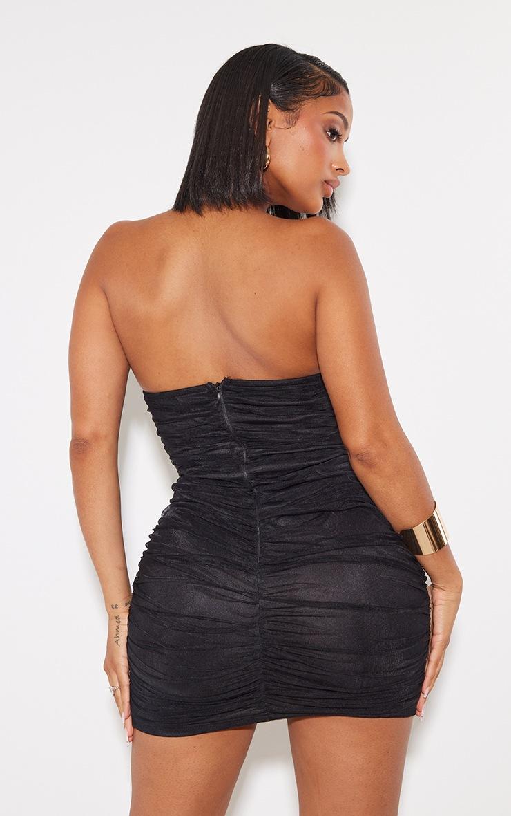 Pretty Little Thing Shape Black Mesh Corset Detail Ruched Bodycon Dress
