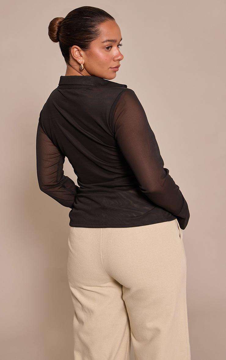 Pretty Little Thing Shape Black Mesh Ruched Fitted Shirt