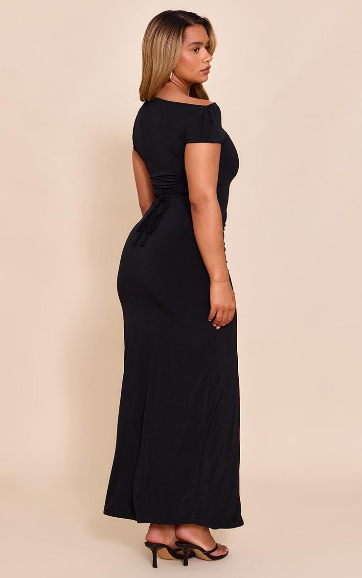 Pretty Little Thing Shape Black Off Shoulder Lace Up Back Drape Detail Maxi Dress