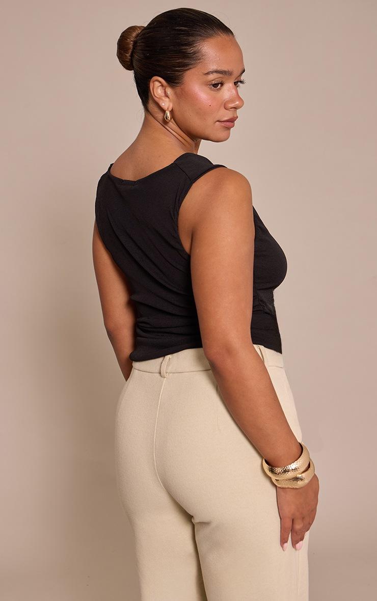 Pretty Little Thing SHAPE Black Onion Skin ASYMMETRIC NECKLINE RUCHED TOP