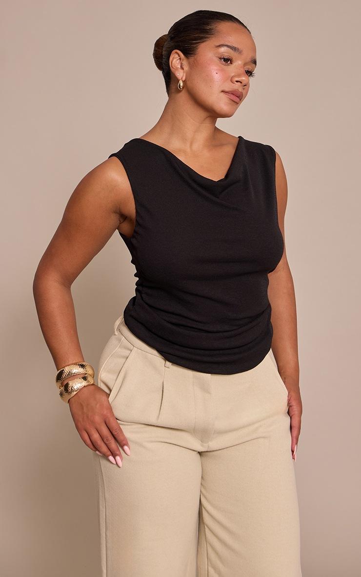 Pretty Little Thing SHAPE black onion skin ASYMMETRIC NECKLINE RUCHED TOP