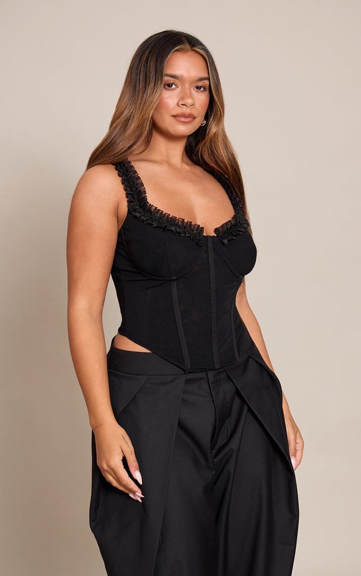 Pretty Little Thing Shape Black Organza Frill Edge Corset