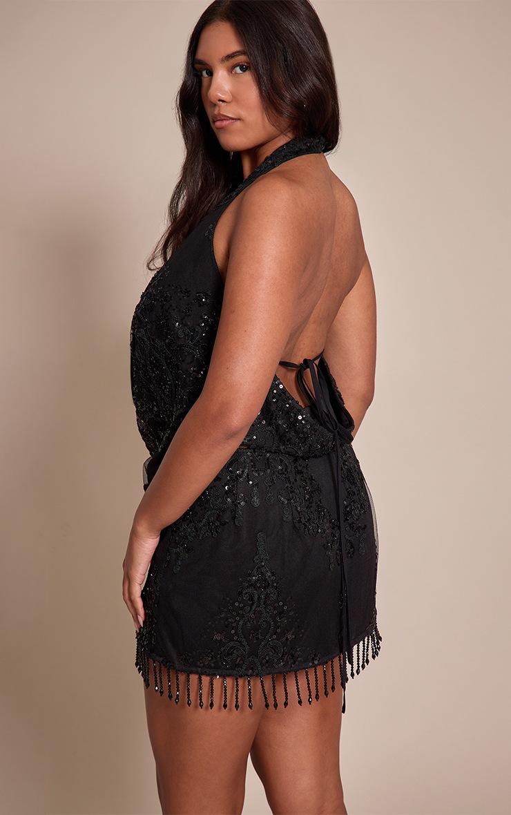 Pretty Little Thing Shape Black Ornate Embellished Beaded Fringe Hem Mini Skirt