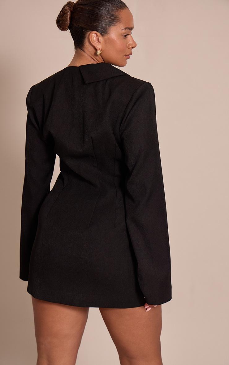 Pretty Little Thing Shape Black Plunge Neck Cinched Waist Blazer Dress