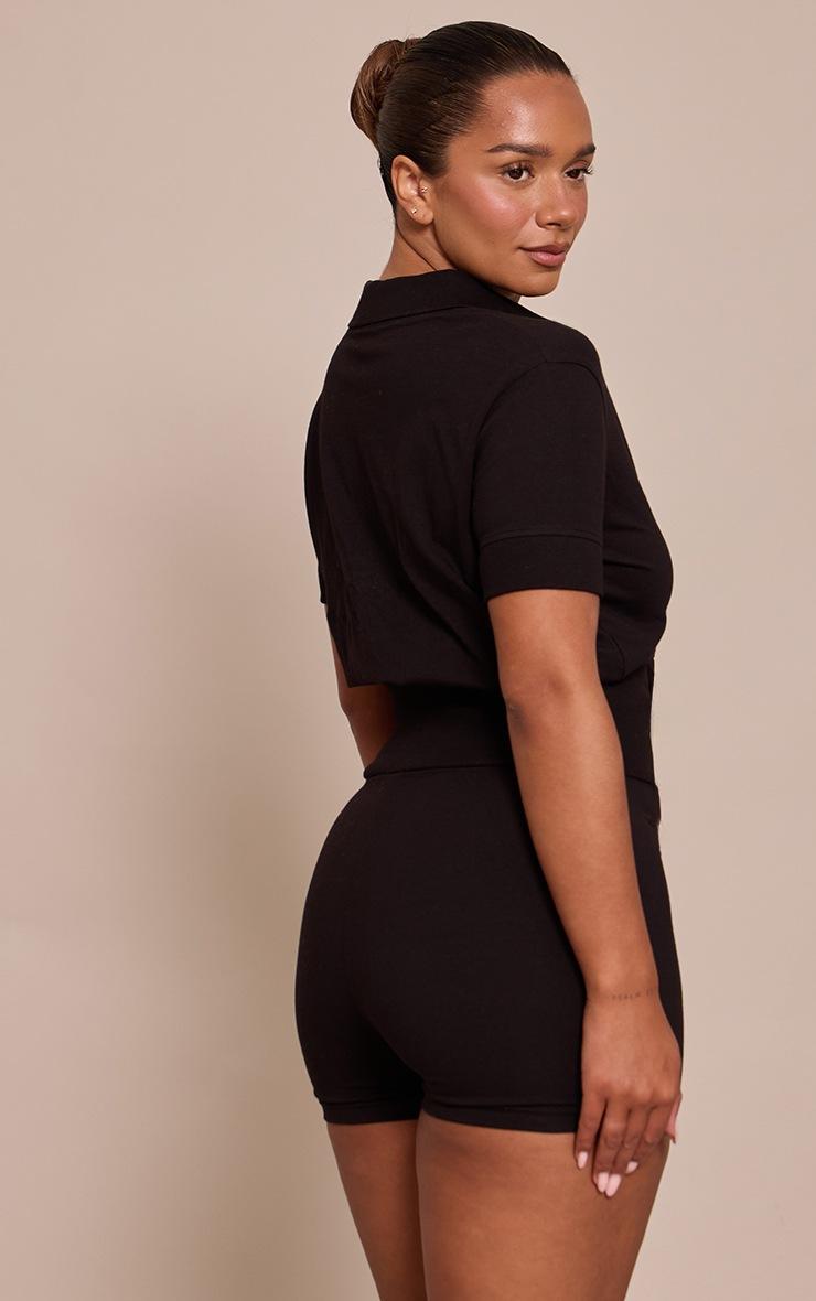 Pretty Little Thing Shape BLACK Polo Button Front Cinched Waist Romper