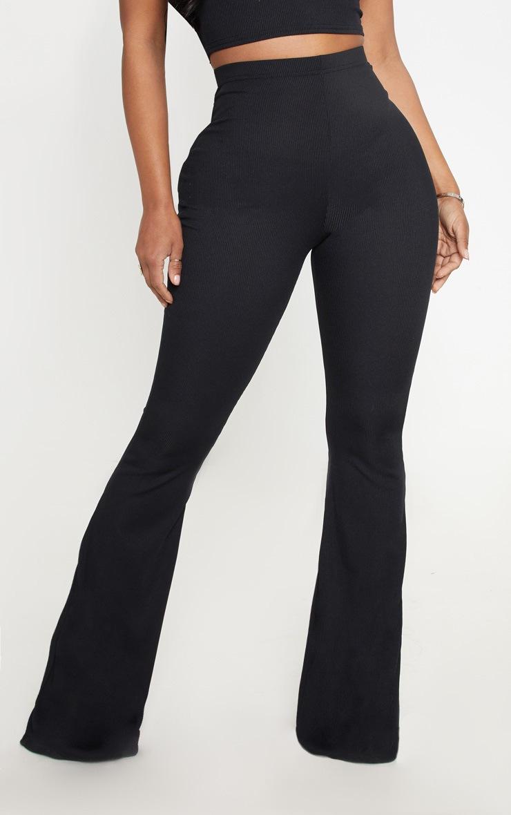 Pretty Little Thing Shape Black Ribbed Flared Trousers