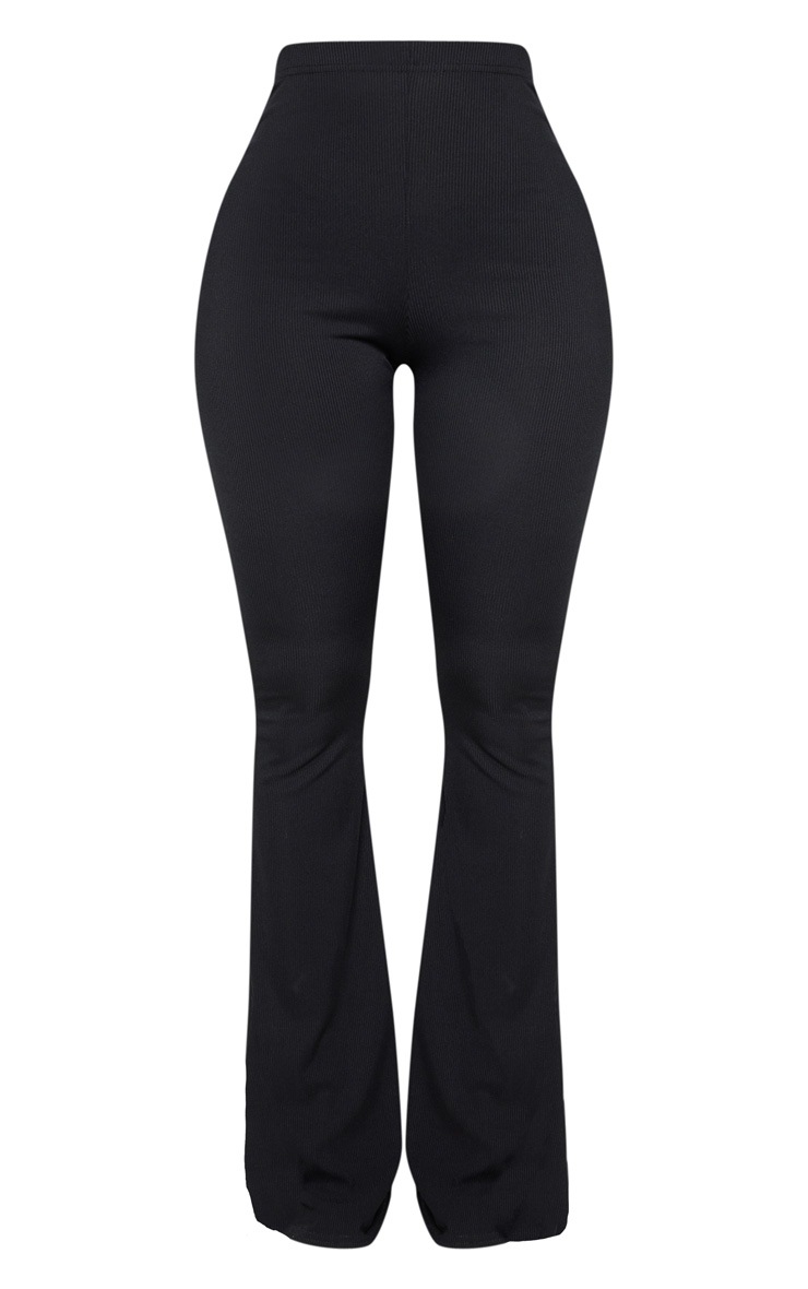 Pretty Little Thing Shape Black Ribbed Flared Trousers