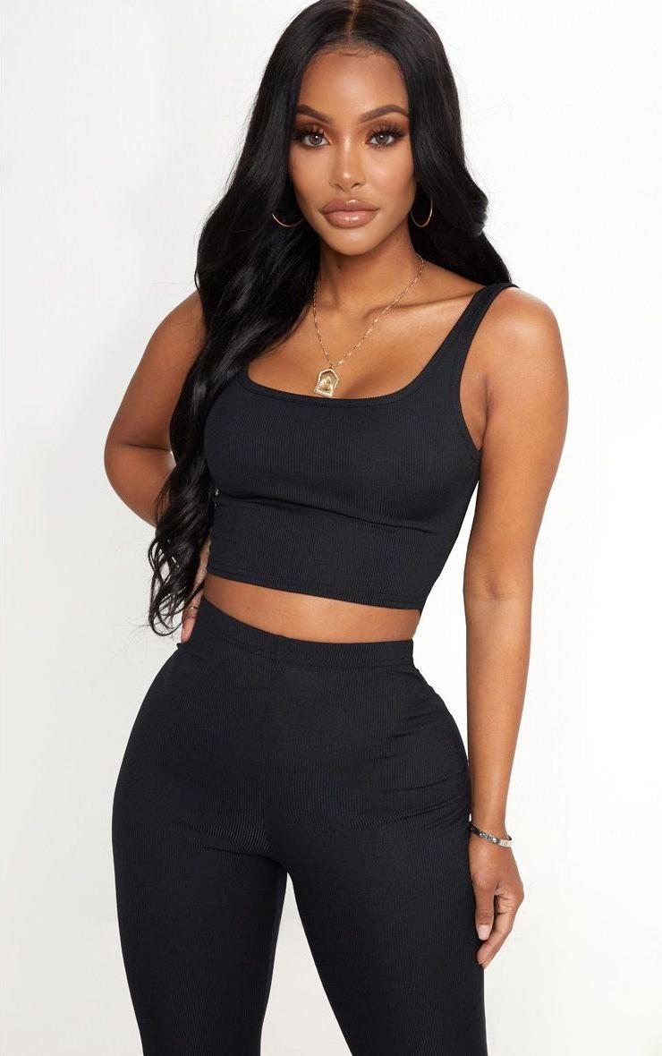 Pretty Little Thing Shape Black Ribbed Scoop Neck Crop Top