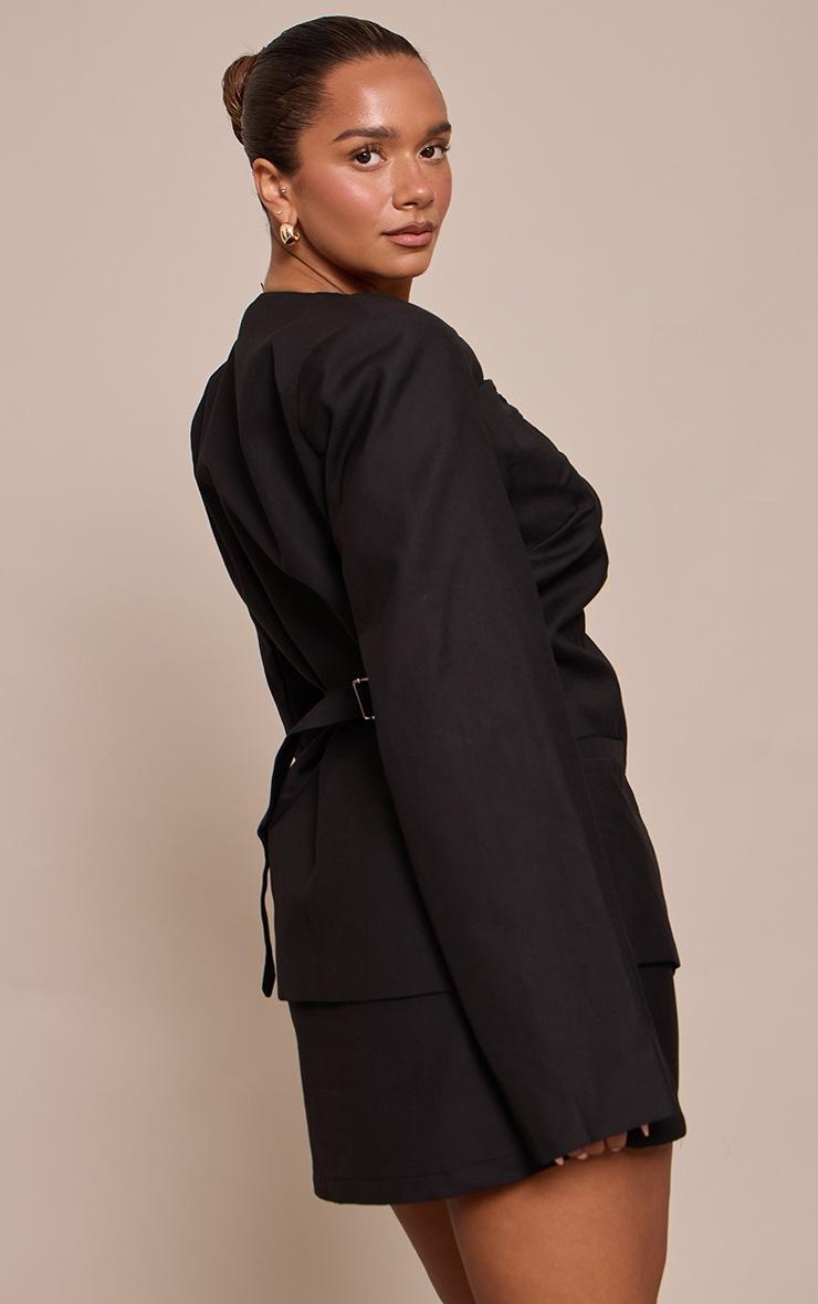 Pretty Little Thing Shape Black Ruched Neckline Cinched Blazer