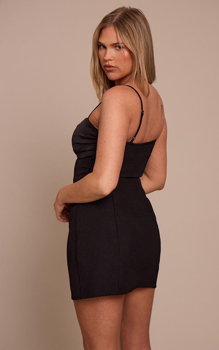 Pretty Little Thing Shape Black Ruched Satin Bust Button Front Mini Dress