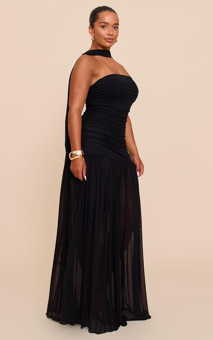 Pretty Little Thing SHAPE BLACK Ruched Scarf Dropped Waist Maxi Dress
