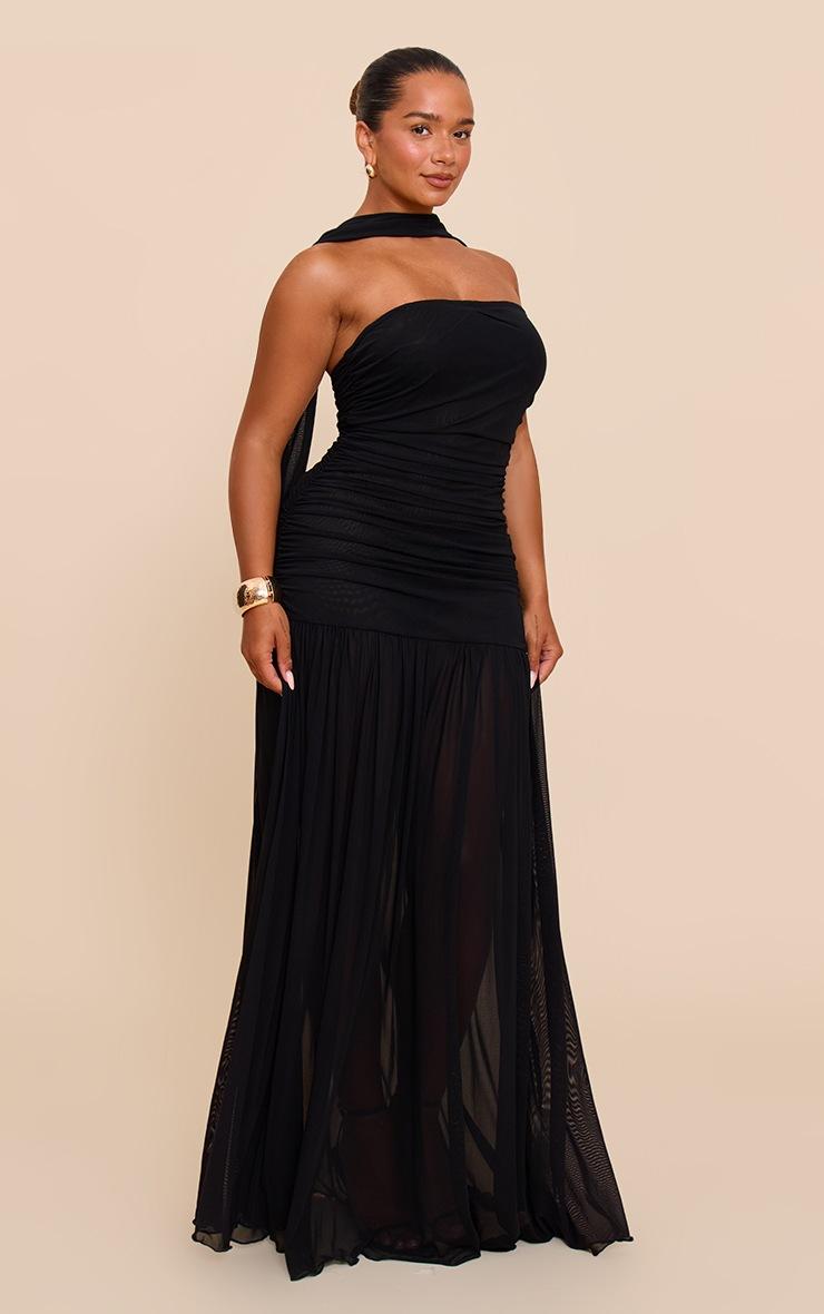 Pretty Little Thing SHAPE BLACK Ruched Scarf Dropped Waist Maxi Dress