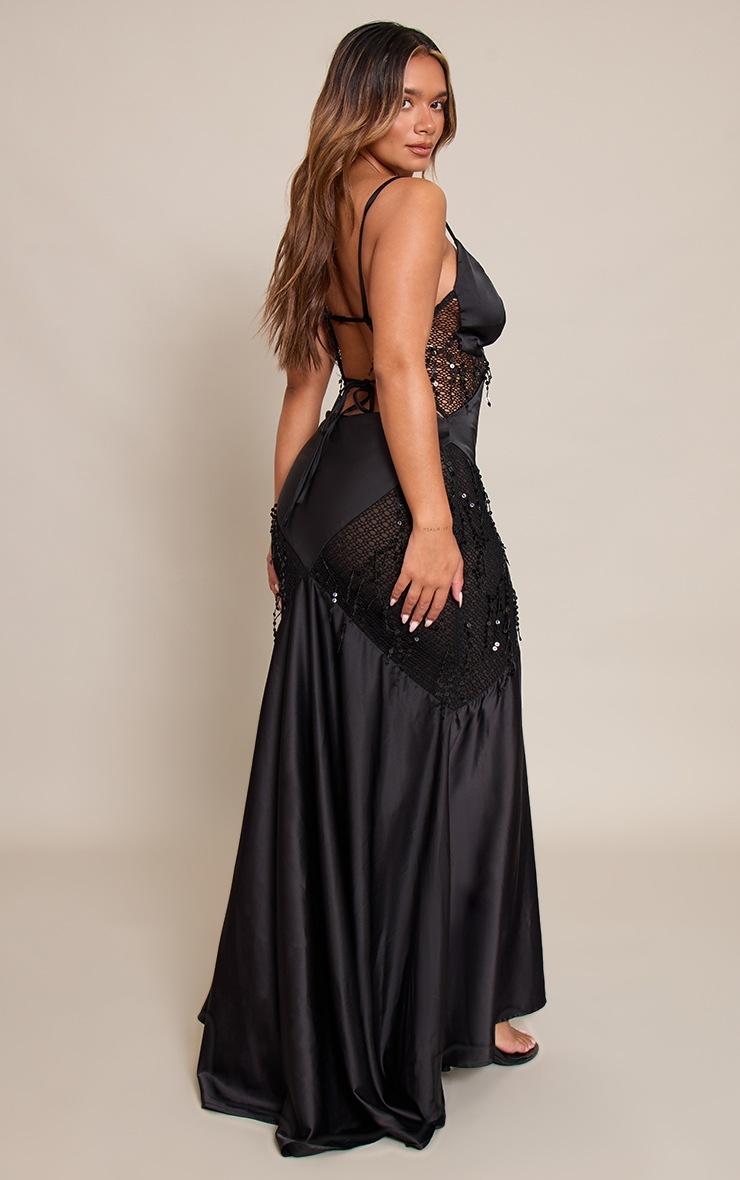Pretty Little Thing Shape Black Satin Diamond Cut Sequin Insert Maxi Dress