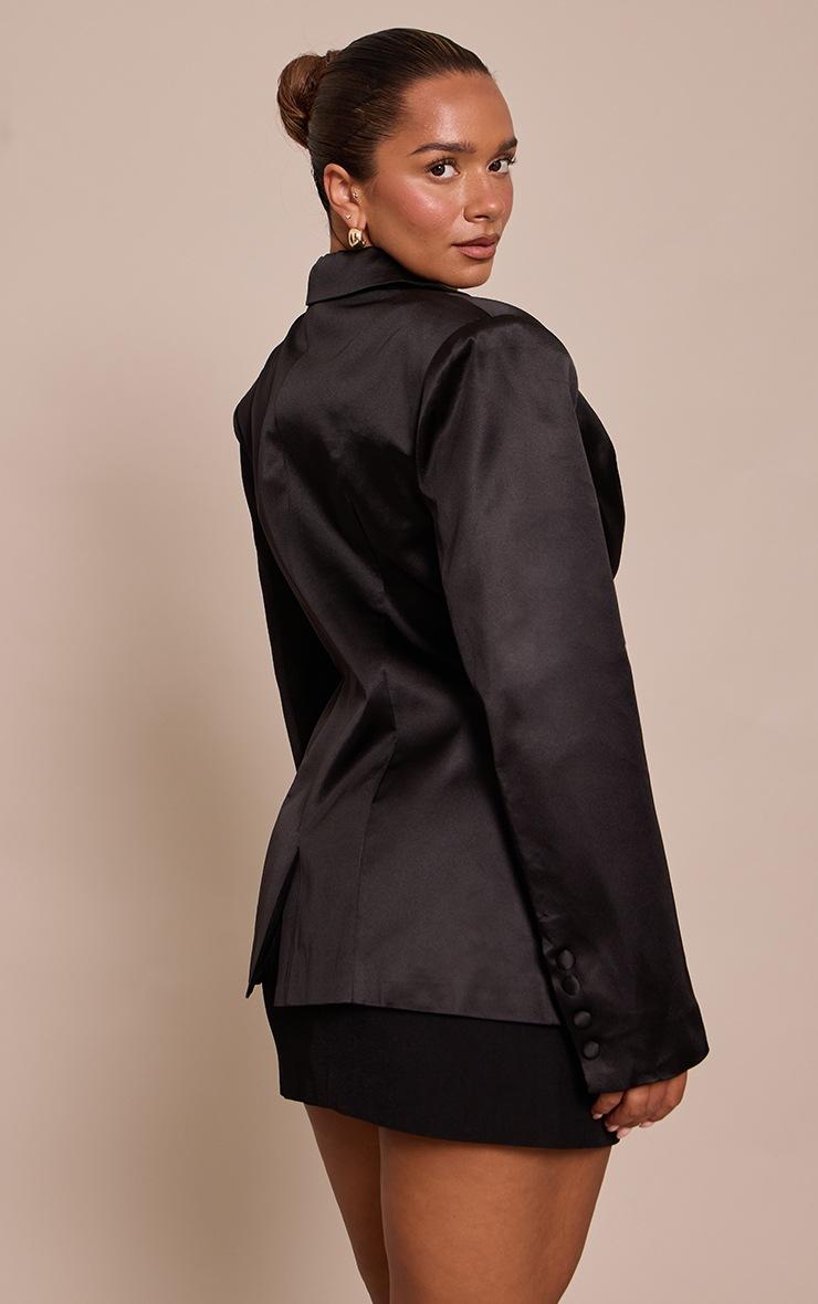 Pretty Little Thing Shape Black Satin Fitted Blazer