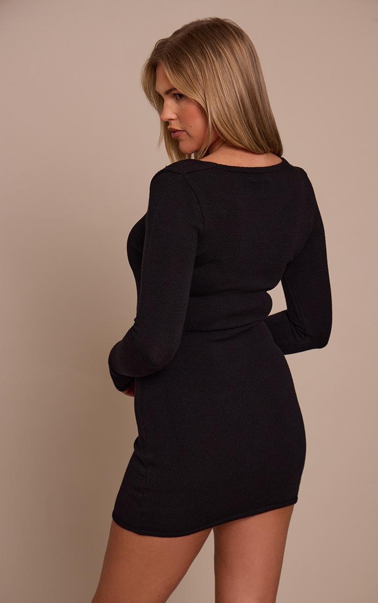 Pretty Little Thing Shape Black Scoop Neck Long Sleeve Knitted Mini Dress