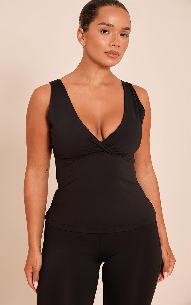 Pretty Little Thing Shape Black Sculpt Longline Wrap Front Top
