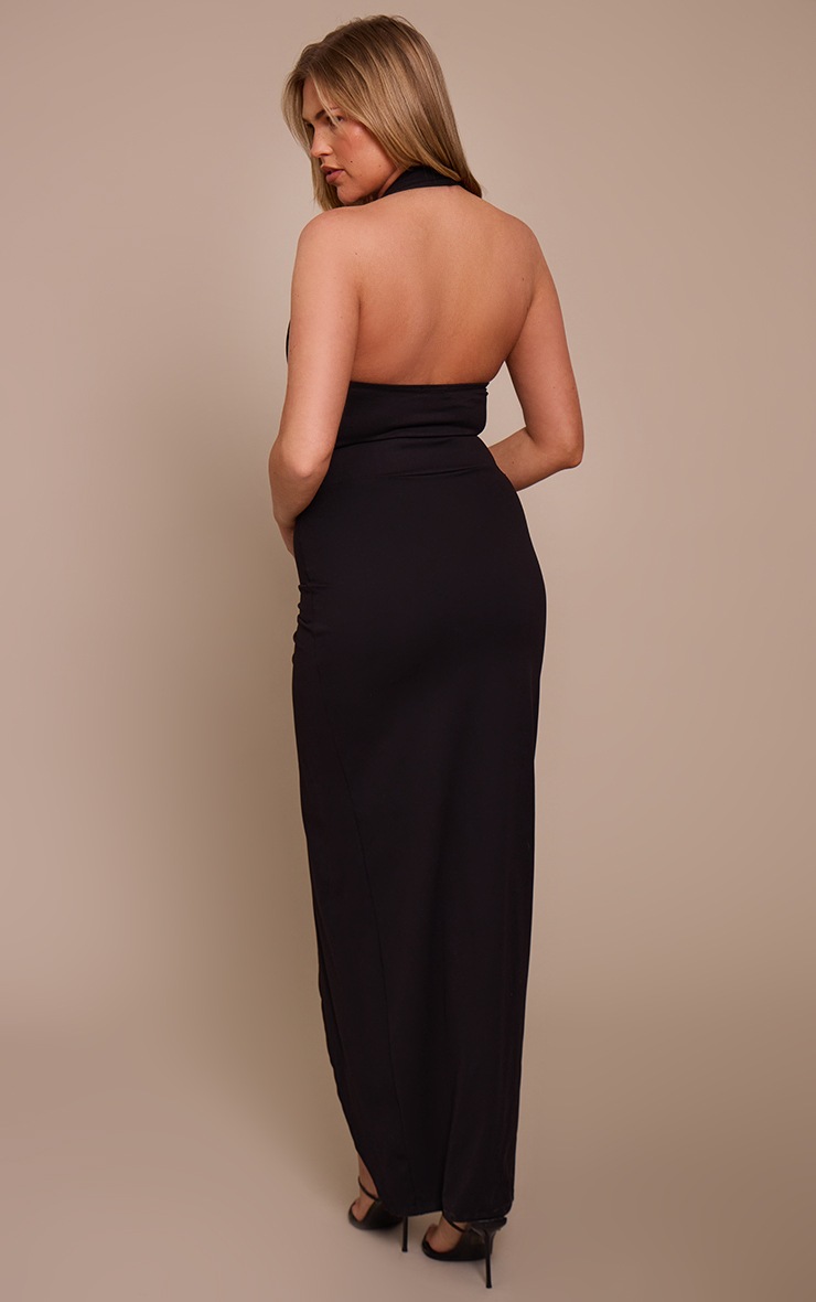 Pretty Little Thing Shape Black Sculpt Plunge Front Drape Maxi Dress