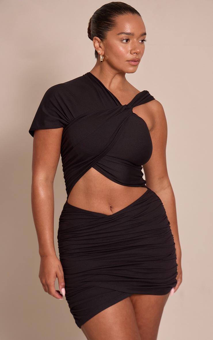 Pretty Little Thing Shape Black Sculpt Wrap Over Twist Mini Dress
