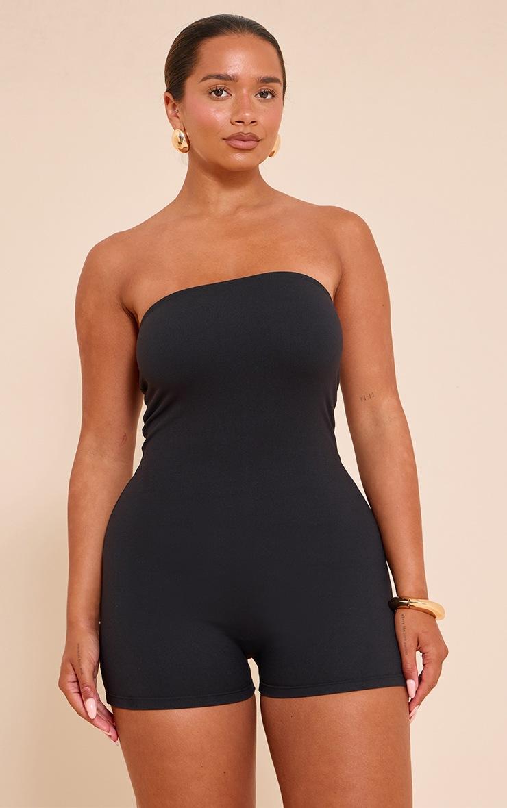 Pretty Little Thing Shape Black Sculpted Bandeau Romper
