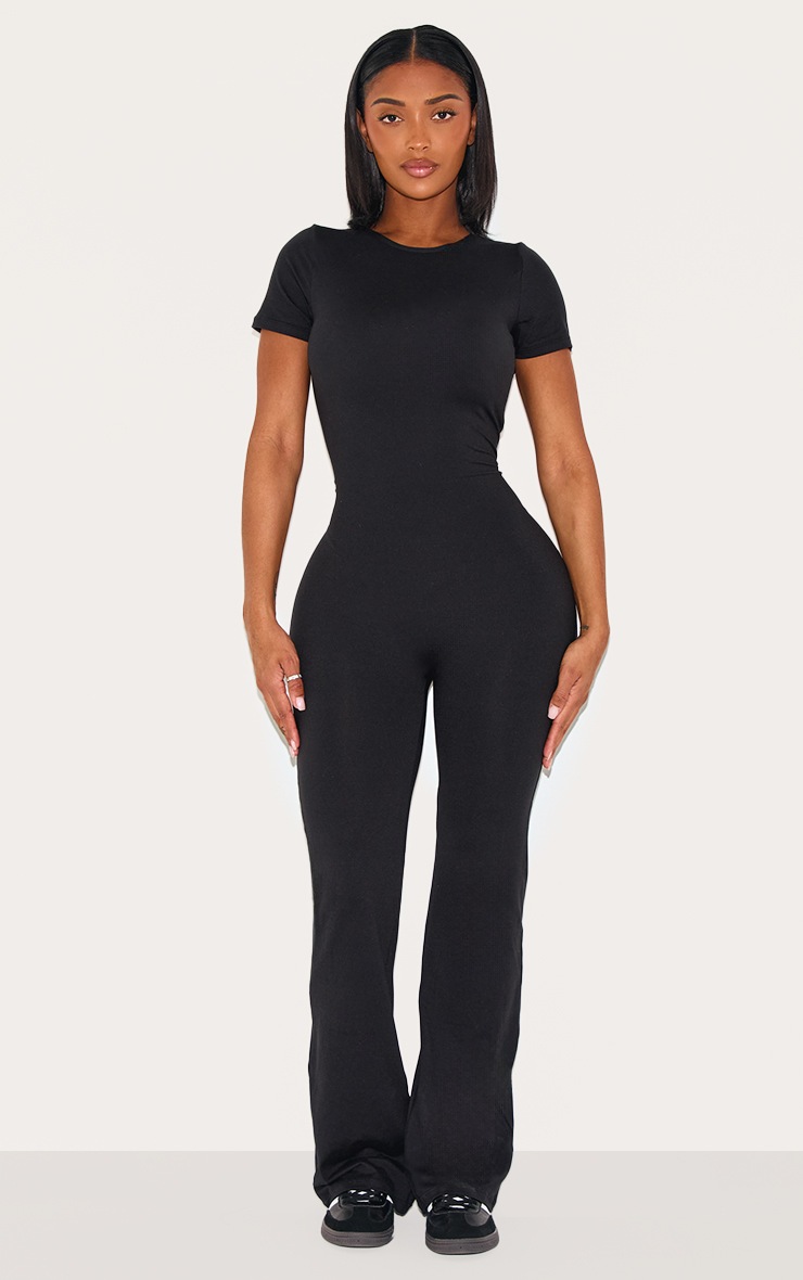 Pretty Little Thing Shape Black Sculpted Short Sleeve Jumpsuit
