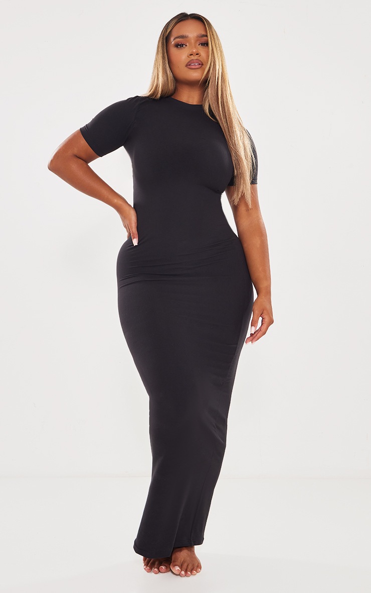 Pretty Little Thing Shape Black Sculpted Short Sleeve Maxi Dress