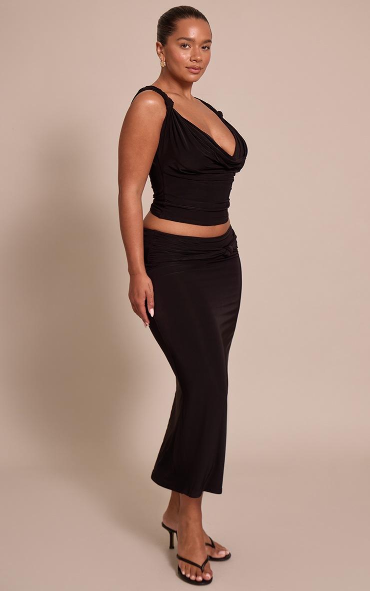 Pretty Little Thing Shape Black Slinky Drape Detail Midi Skirt