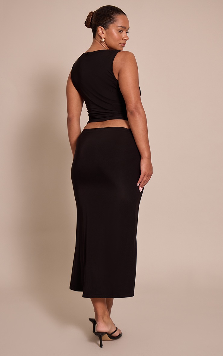 Pretty Little Thing Shape Black Slinky Drape Detail Midi Skirt