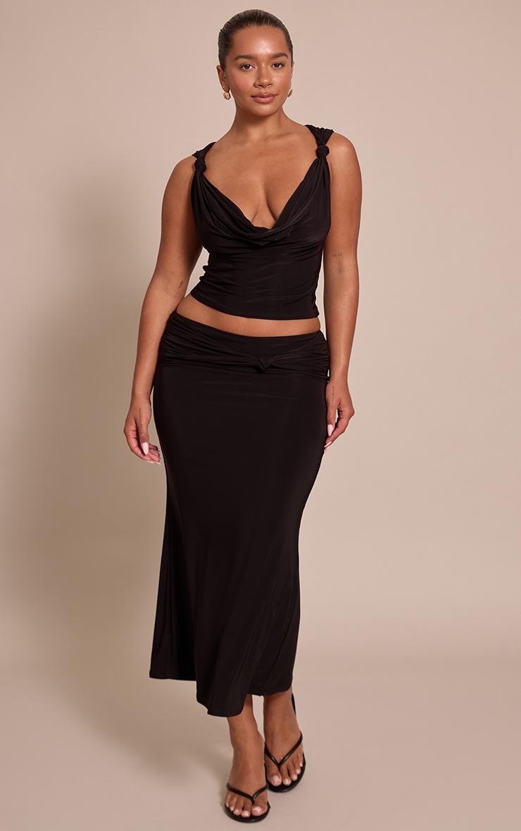 Pretty Little Thing Shape Black Slinky Drape Detail Midi Skirt