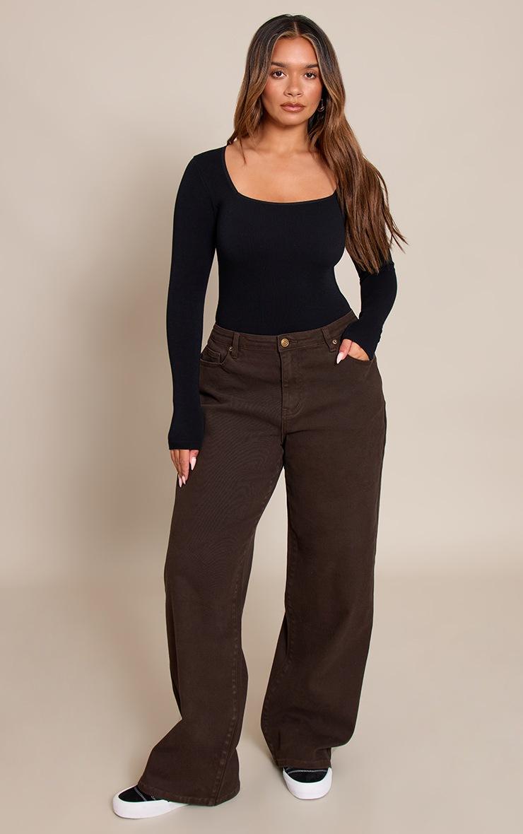 Pretty Little Thing Shape Black Square Neck Long Sleeve Seamless Bodysuit