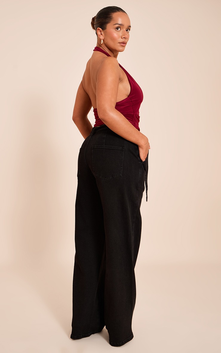 Pretty Little Thing Shape Black Stretch Denim High Waisted Belted Wide Leg Jeans
