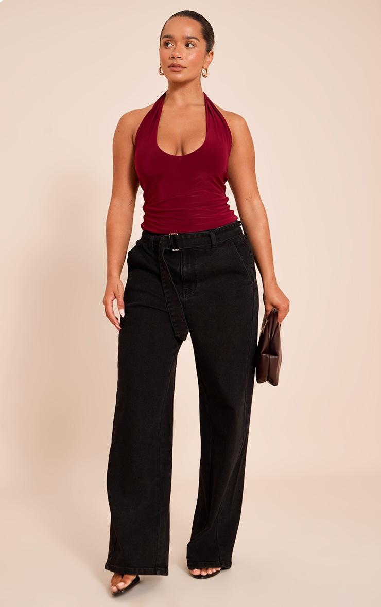 Pretty Little Thing Shape black Stretch Denim High waisted Belted Wide Leg Jeans