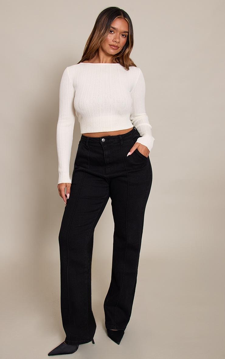 Pretty Little Thing Shape black Stretch Denim High waisted Pintuck Adjustable Back Detail Jeans