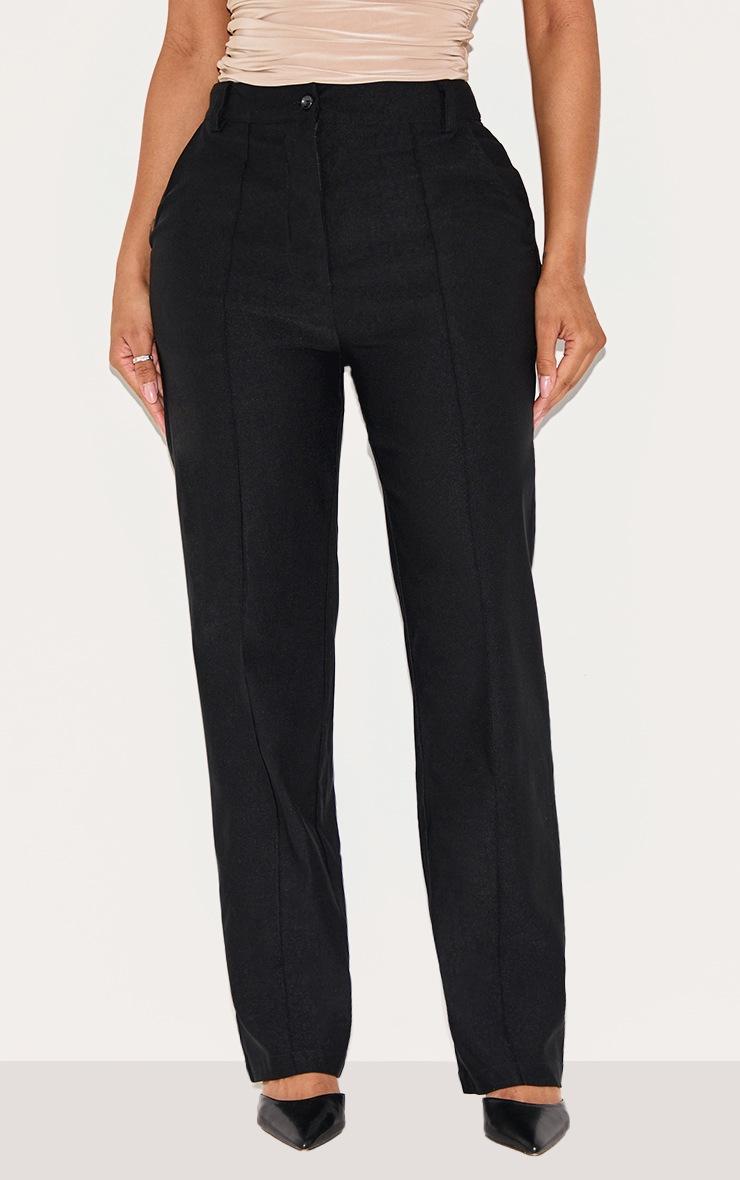 Pretty Little Thing Shape Black Stretch Woven High Waisted Pintuck Cigarette Pants