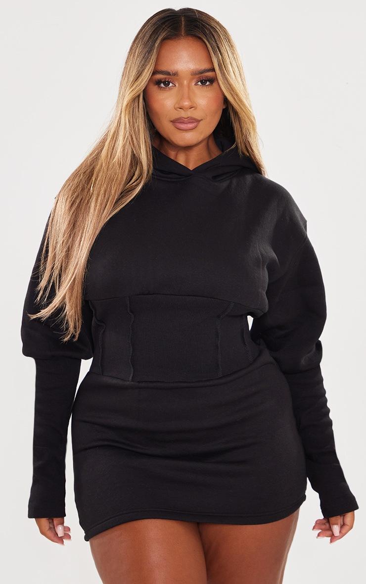 Pretty Little Thing Shape Black Sweat Corset Detail Sweater Dress