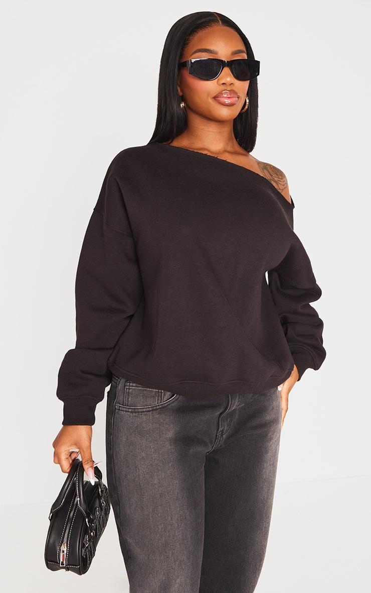 Pretty Little Thing Shape Black Sweat Raw Edge Slouch Sweatshirt