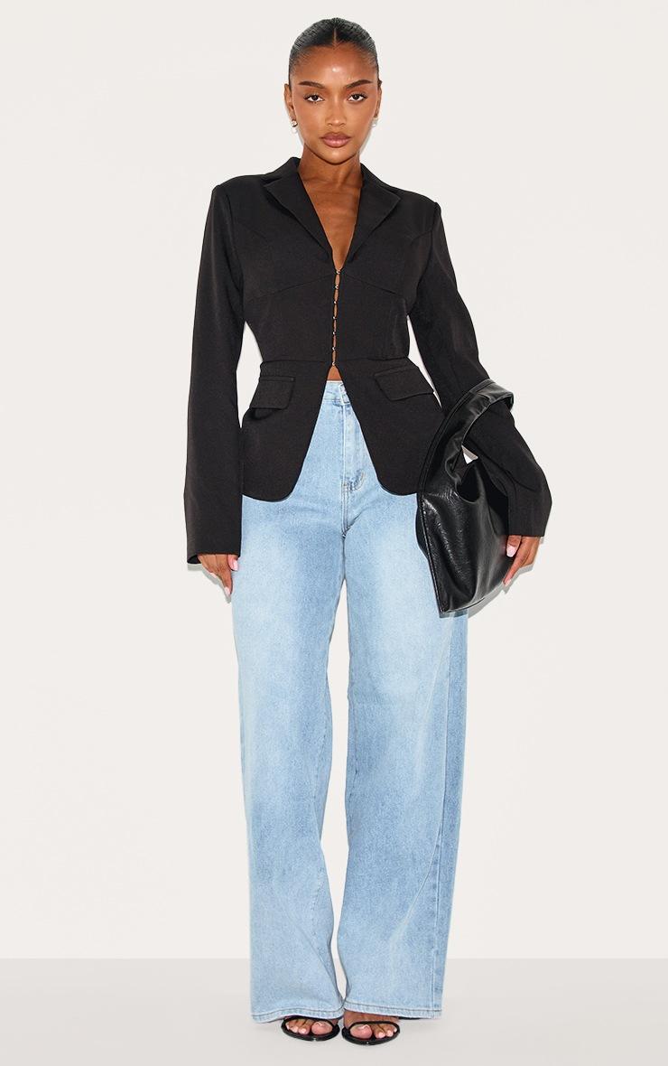 Pretty Little Thing Shape Black Tailored Plunge Neck Cinched Waist Blazer