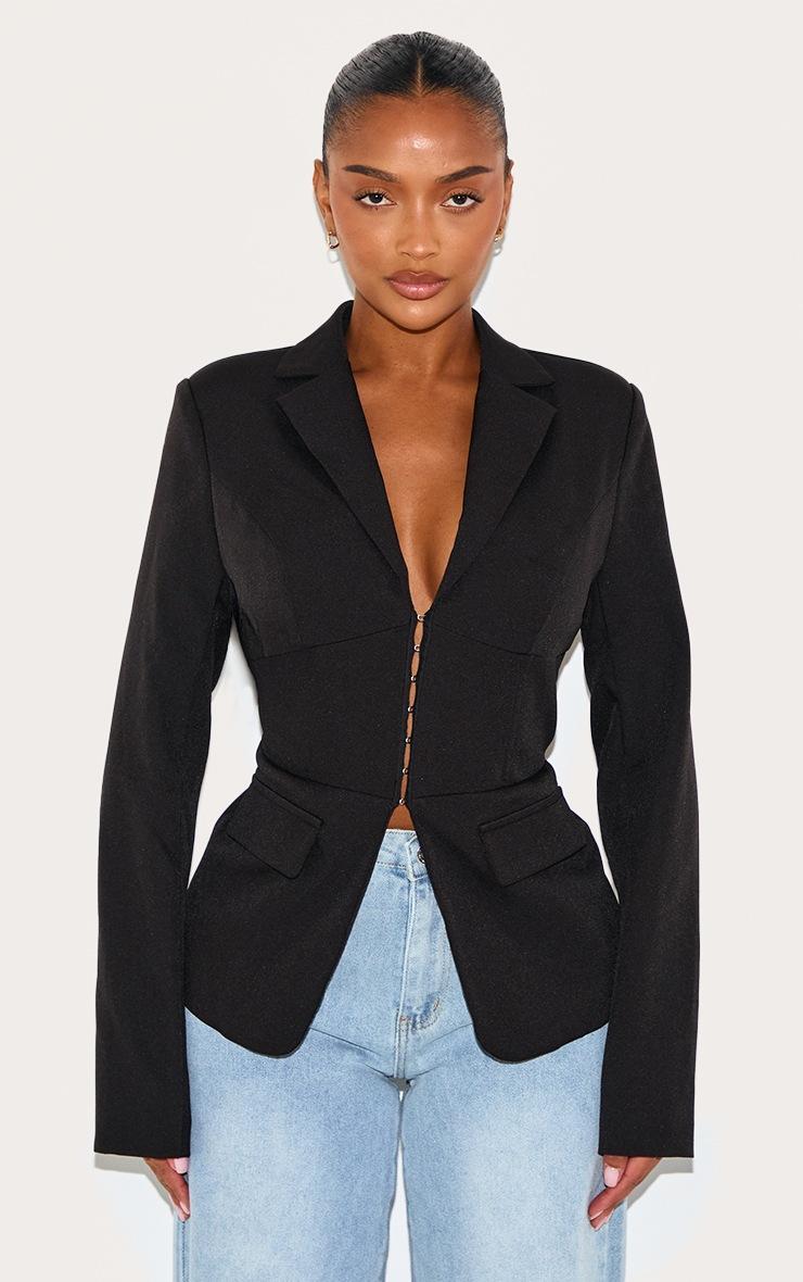 Pretty Little Thing Shape Black Tailored Plunge Neck Cinched Waist Blazer