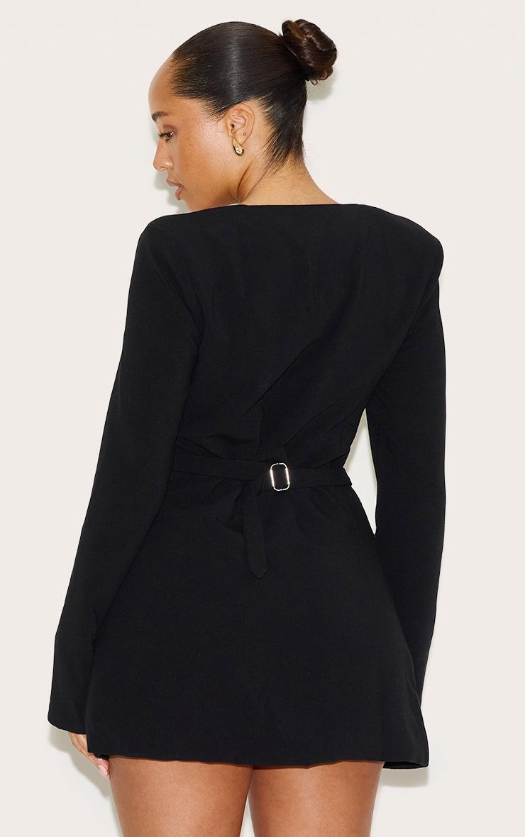 Pretty Little Thing Shape Black Tailored Square Neck Hammered Button Mini Dress