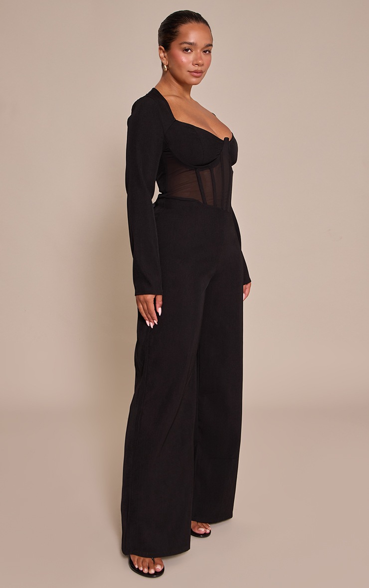 Pretty Little Thing Shape Black Tailored Woven Corset Jumpsuit