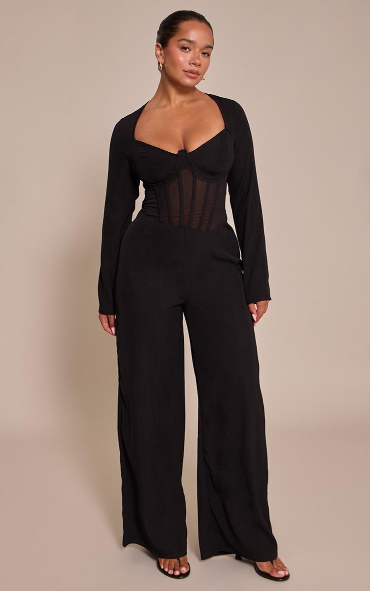 Pretty Little Thing Shape Black Tailored Woven Corset Jumpsuit