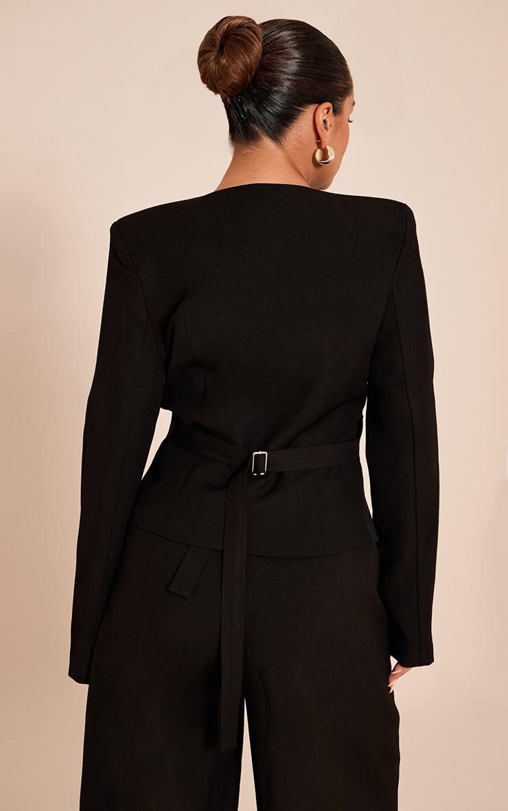 Pretty Little Thing Shape Black Tailored Woven Plunge Front Cinched Waist Blazer